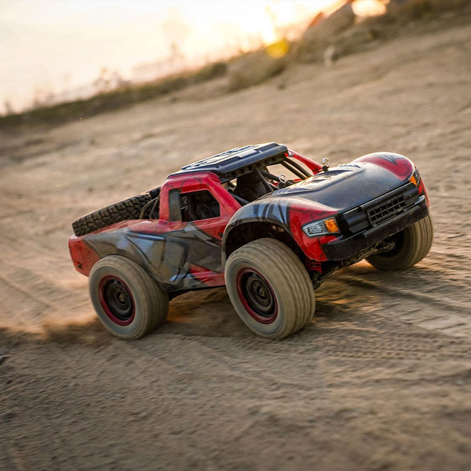 1/14 2.4GHz Remote Control High Speed Car 48KM/H 4 * 4 Off Road Vehicle Q130A RTR Car Carbon Brush Motor ESC LED Lights Battery Hobby Grade Model for Adult Hobby(Red)