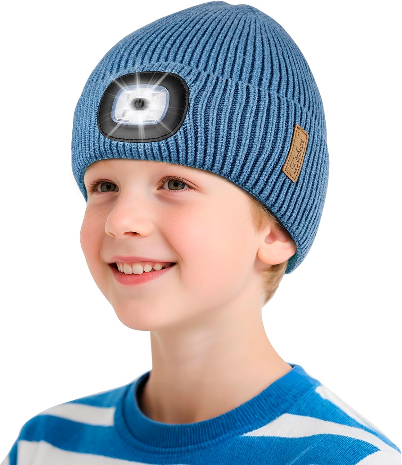 Etsfmoa Hat with Light for Kids,Fleece Lined Knit Beanie for Boys and Girls,Type-c Rechargeable Headlamp LED Cap