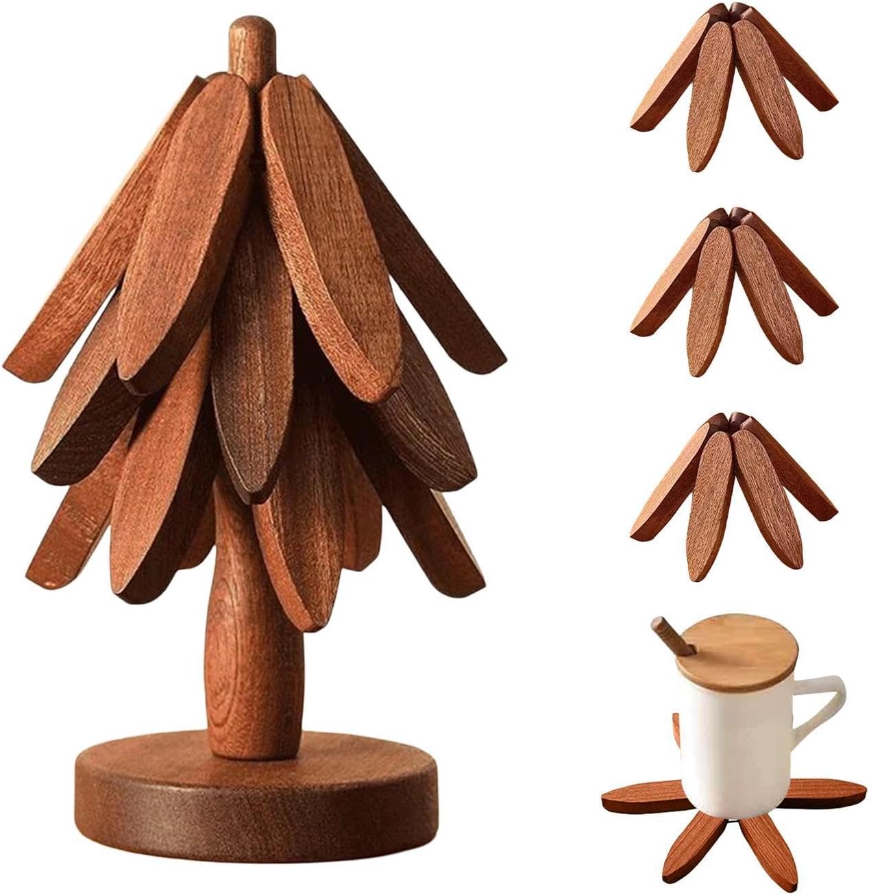 Christmas Tree Hot Pad, Wooden Heat Insulation Trivet, Holiday Dining Tab