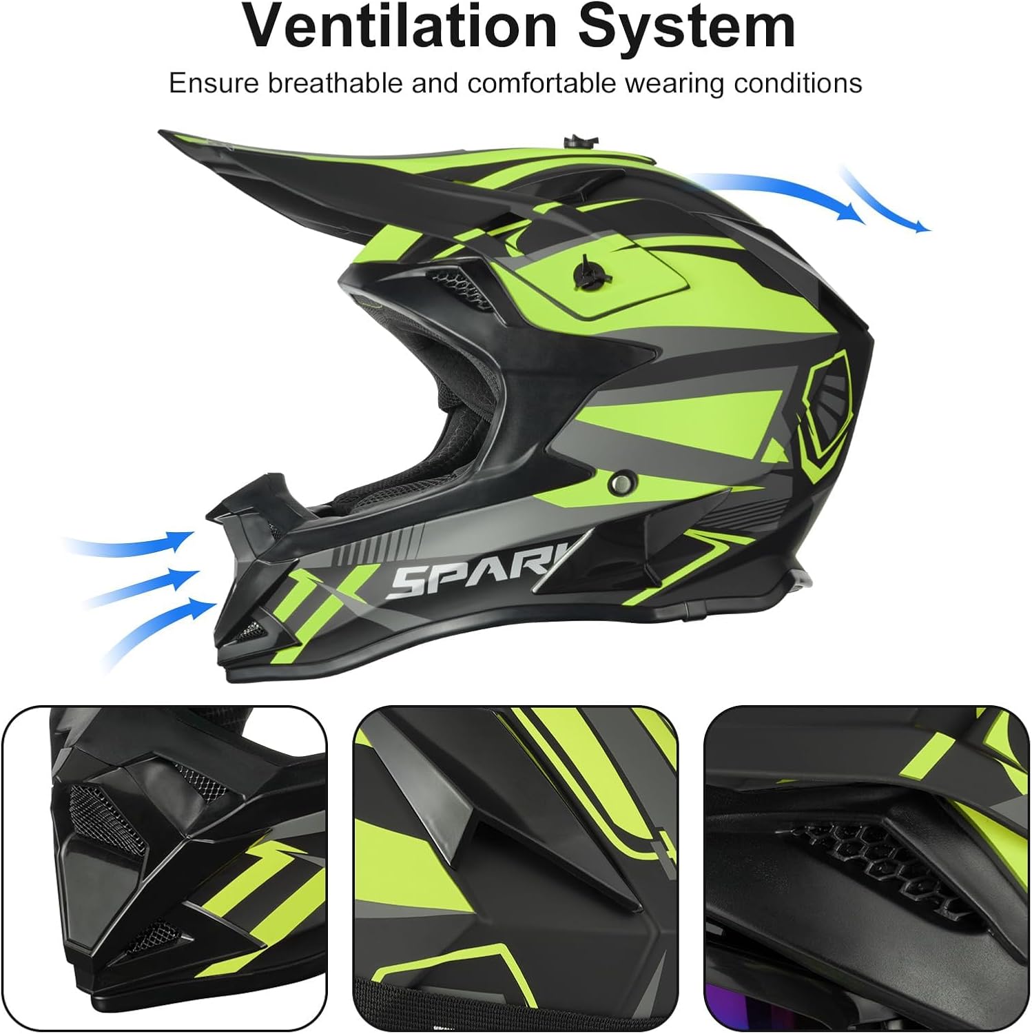 Adult Motocross Helmet ATV Dirt Bike Off-Road Full Face Motorcycle Helmet W/Goggles Gloves & Mask, DOT Approved