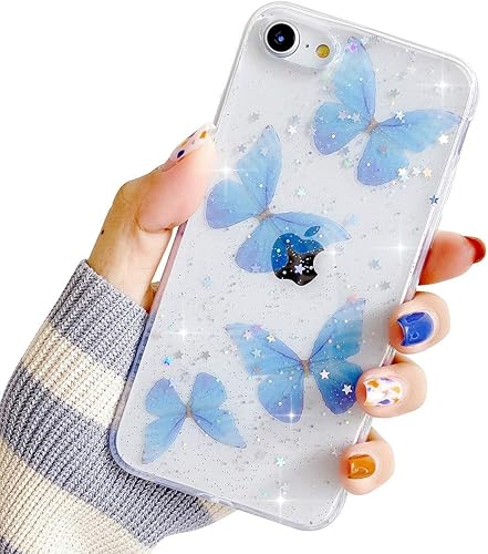 Funda compatible con iPhone 66s para mujeres y niñas, funda de silicona con purpurina brillante, diseño de estrellas brillantes, funda de TPU suave