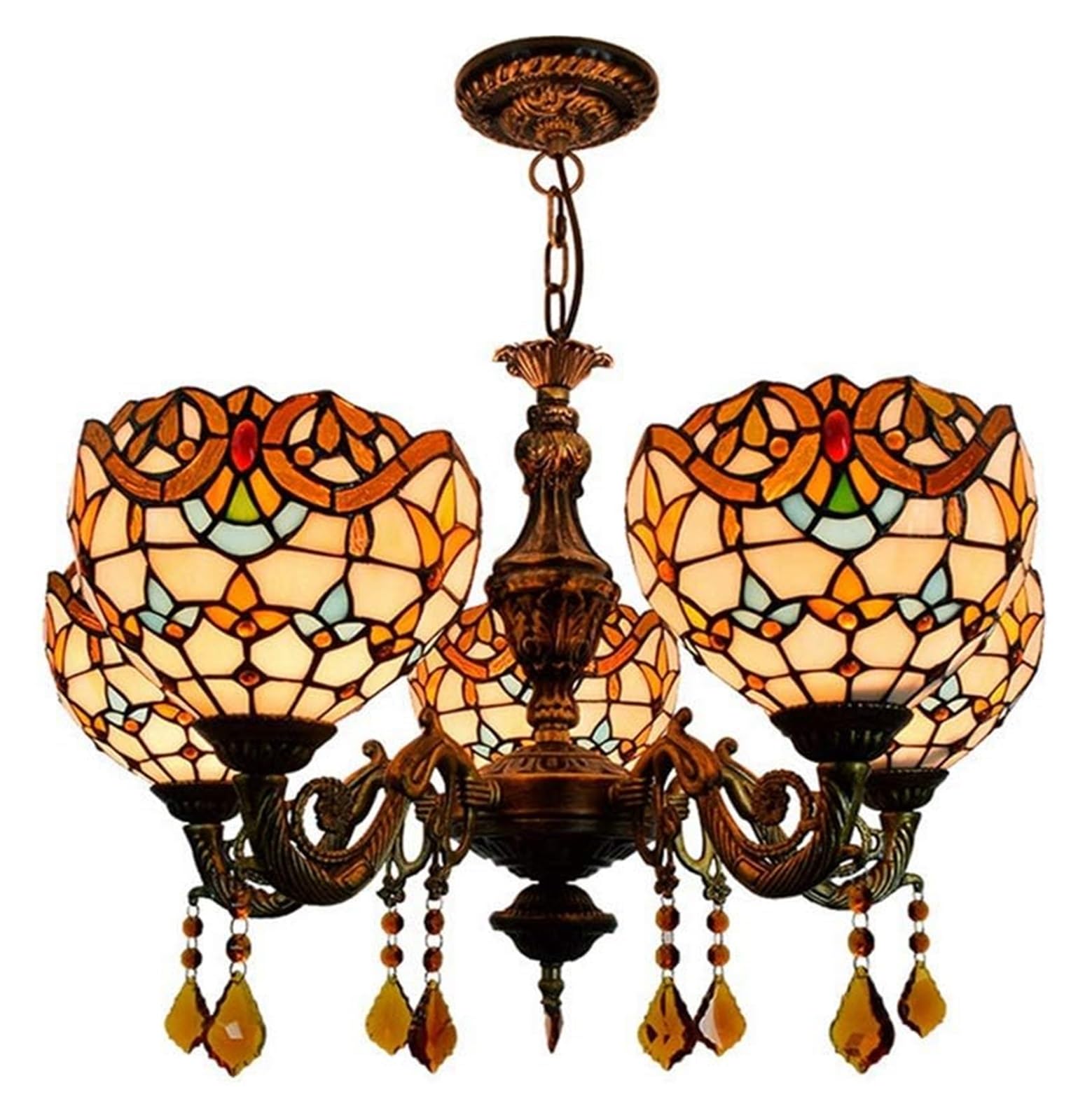 METTEOR Ceiling Lamp Ceiling Pendant Light Fixture 24" Tiffany 5 Heads Chandelier Crystal Baroque Glass Pendant Lamp Restaurant Hanging Light Cafe B