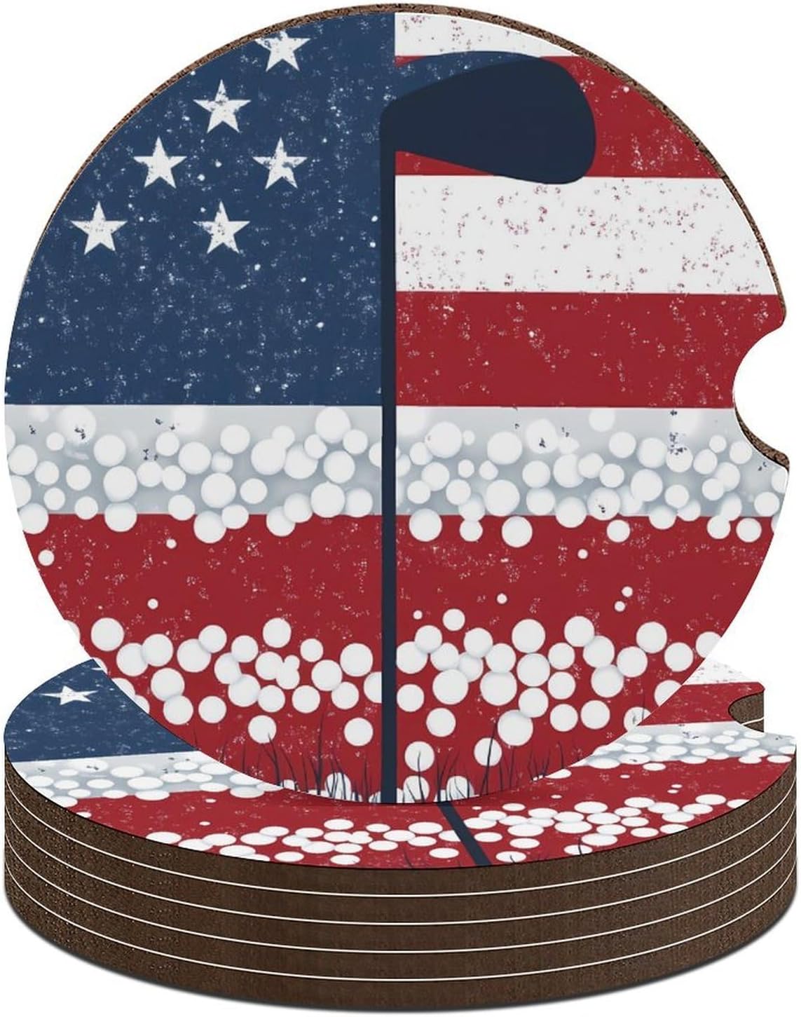 Golf with U.S. Flag Funny Car Coaster Absorbent Wood Coasters Anti Slip Cup Holder for Travel Home Decor