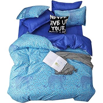 BeddingWish 【布団カバー セミダブル4点セット】枕カバー 掛け布団カバー ボックスシーツ 野性的 ブルー 豹柄 寝具カバー WM-JJ-YX-GJN