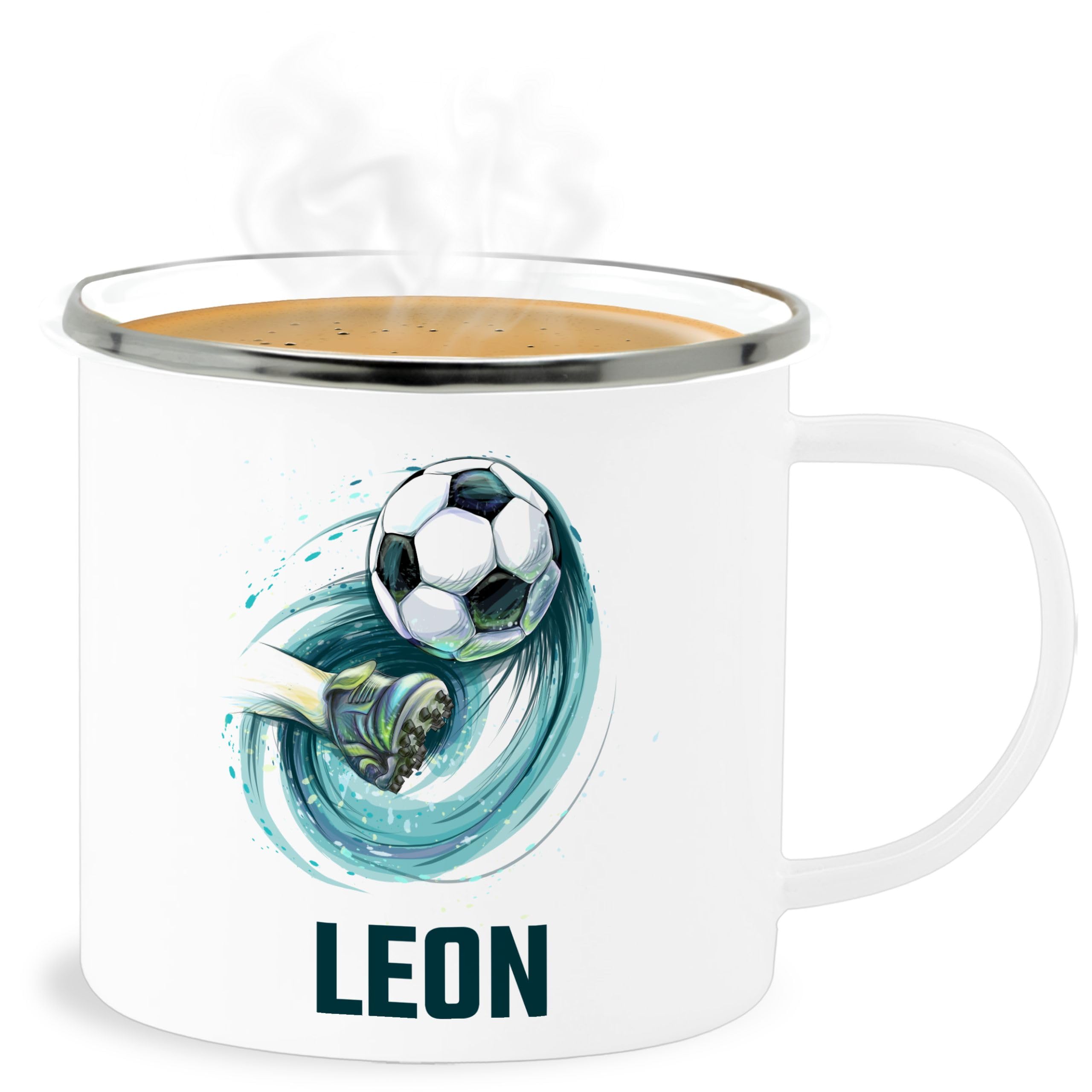 Personalisiertes Emaille-Fußball-Becher – 300 Ml, Weiß/schwarz | Spülmaschinenfest, Kratzfest