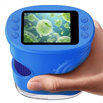 ASPOVEN 4K handheld digital microscope with blue body and 2.4-inch screen