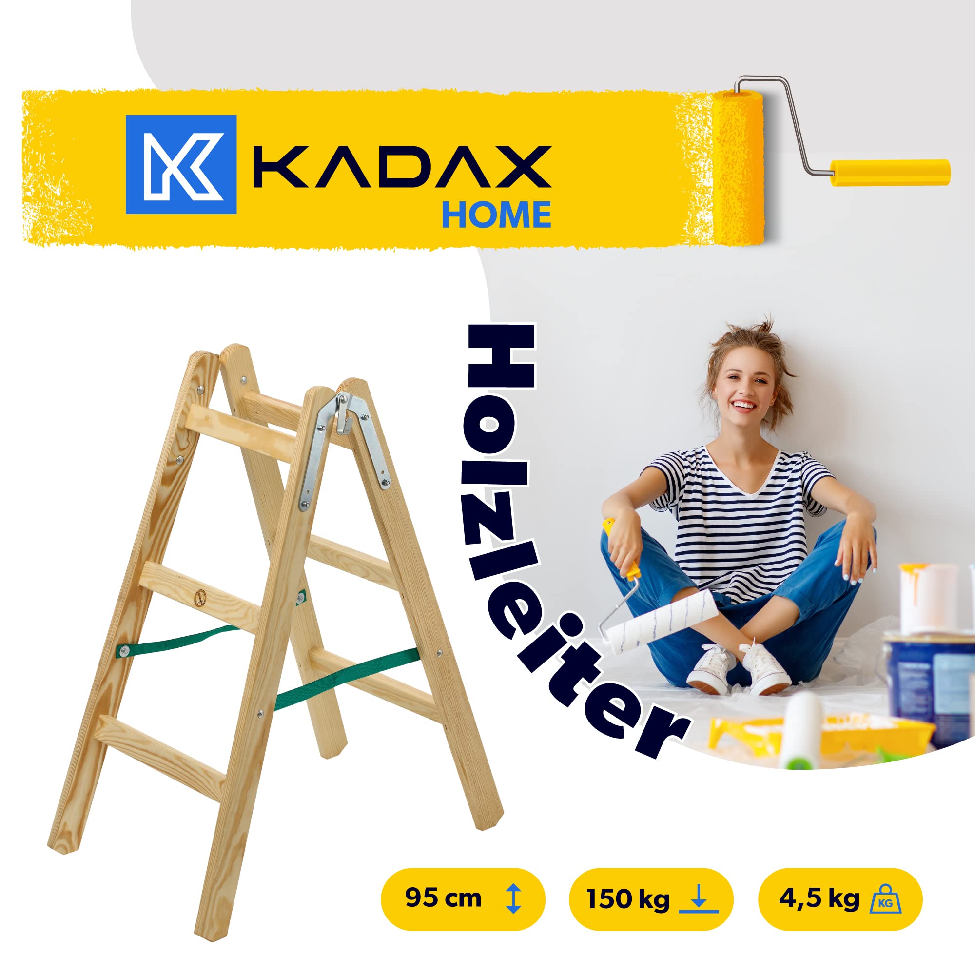 KADAX Wooden Ladder, Boxing Ladder Up To 150 Kg, Folding Painting - View #3