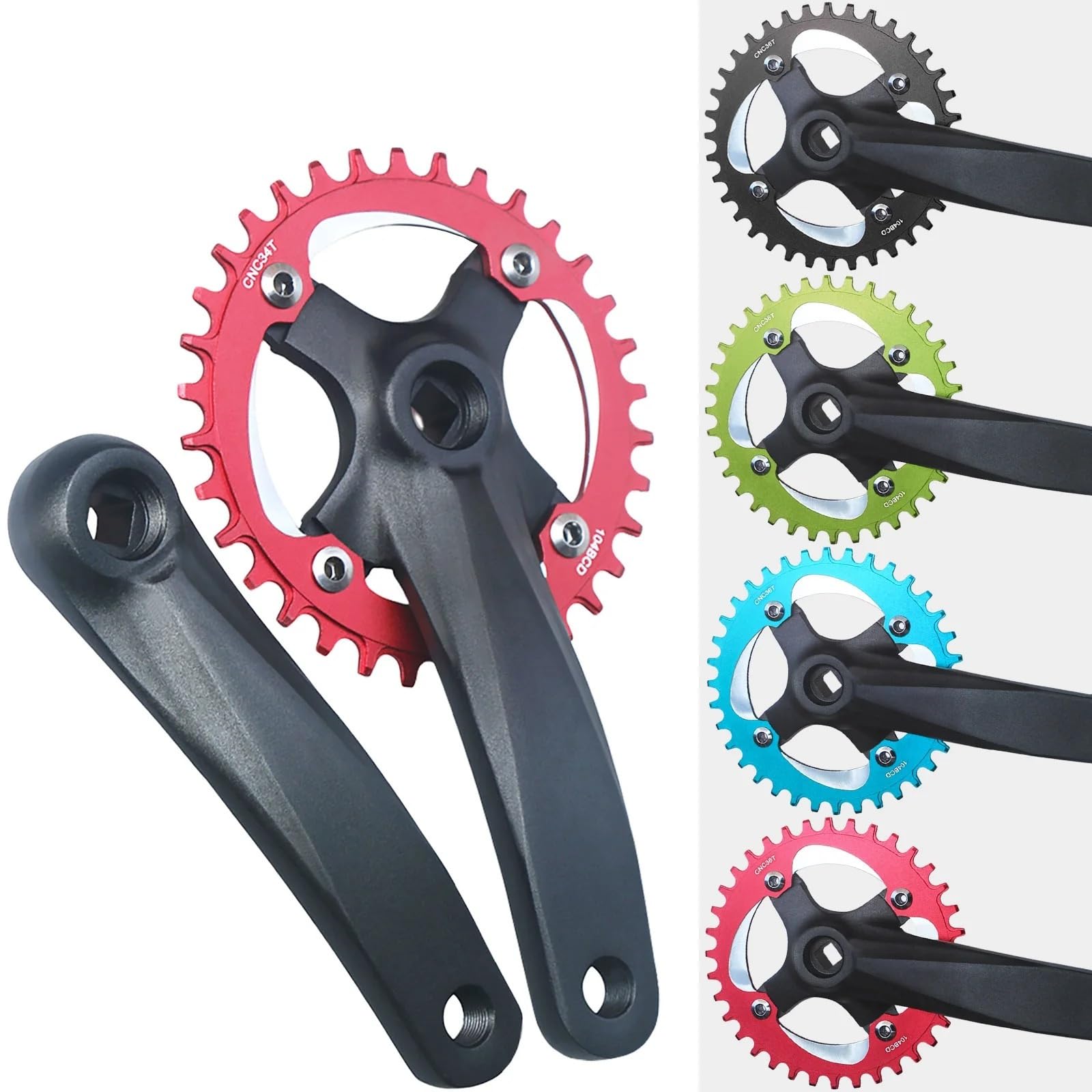 Juego de bielas MTB Black 104BCD con piñón de Orificio Cuadrado 32-42T - Brazos de biela de 152/165/170 mm, Plato Estrecho y ancho/589