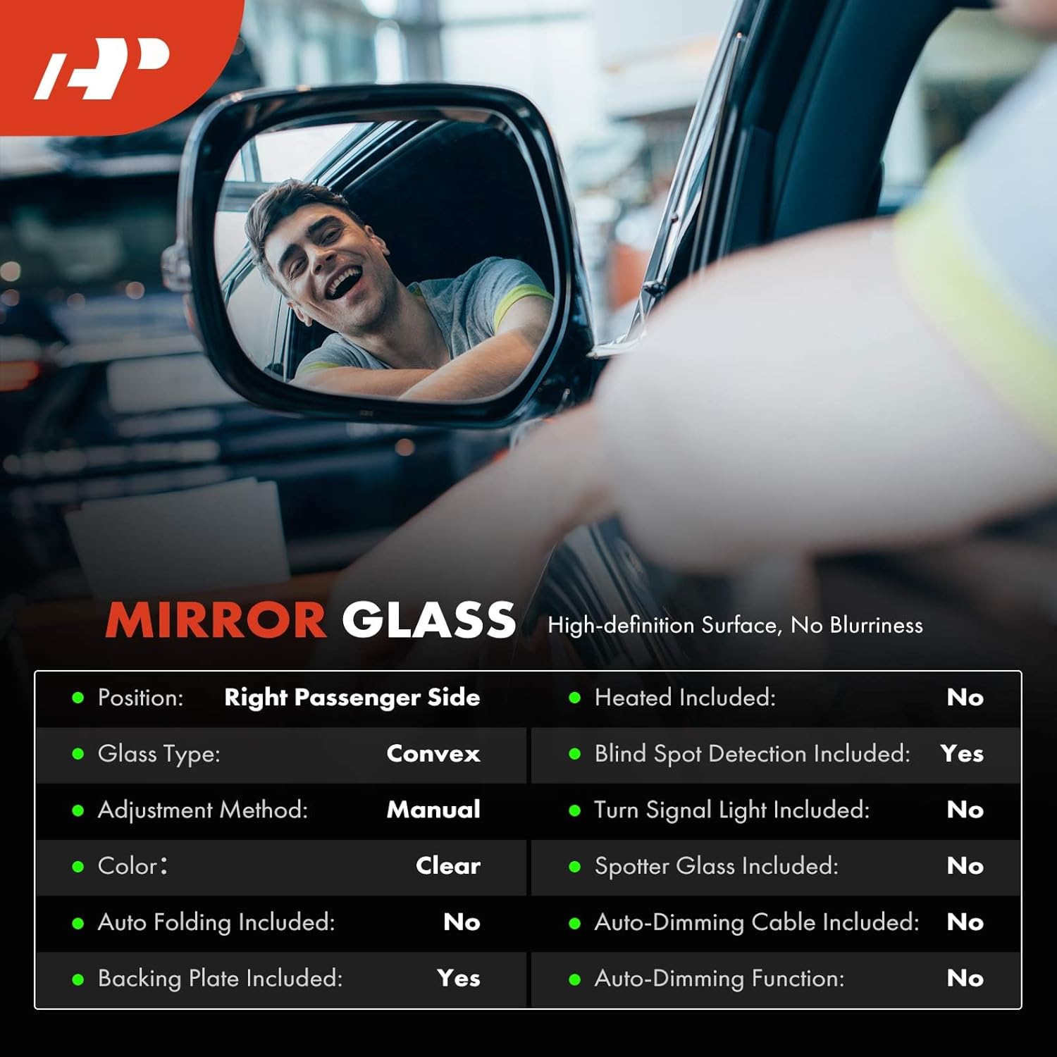 A-Premium Right Passenger Side Non-Heated Mirror Glass with Backing Plate - Compatible with Mazda 3 2014 2015 2016 - Exterior Side View Convex Mirror with Blind Spot Detection, Built in Mexico