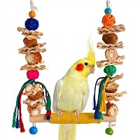 XLpeixin Natural Bird Swing Toys for Parakeets Parrots Conures - Wooden Perch Cage Hanging Chew Toys for Small Medium Birds