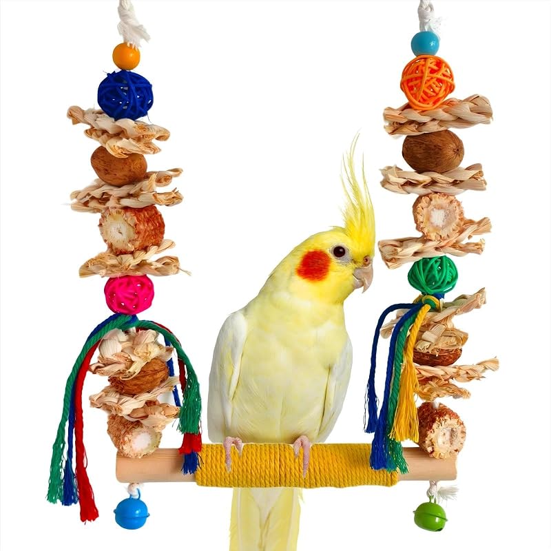 Balanço para Aves com Madeira Natural e Brinquedos para Roer XLpeixin – 20,32 x 15,24 x 20,32 cm, 113 g
