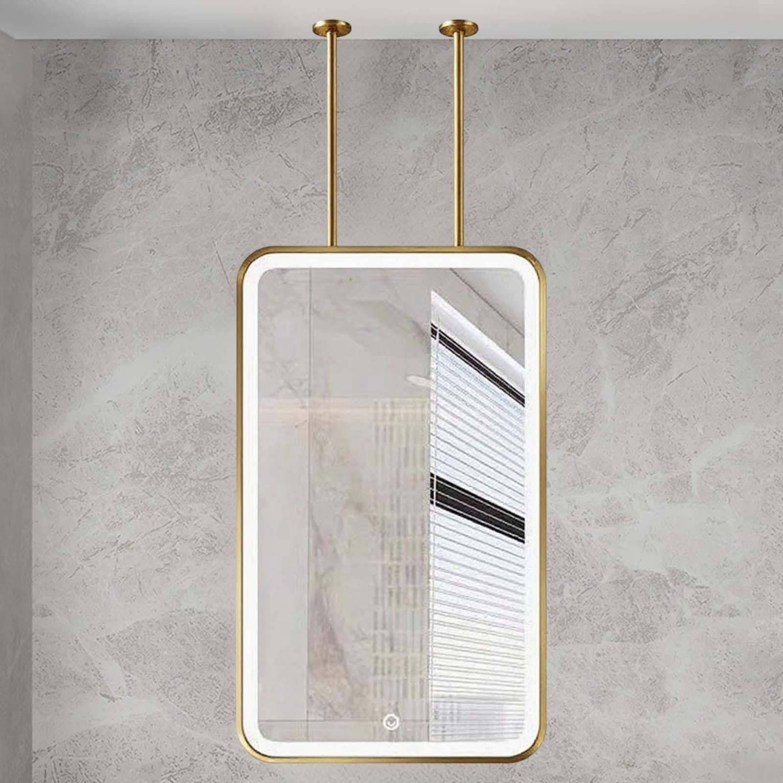 FGXHHS Square Ceiling Mirrors with LED Light Strip, Customizable Metal Boom Hanging Mirror, Rectangular Frame Bathroom Washroom Shaving for Decorative(40cmx60cm)