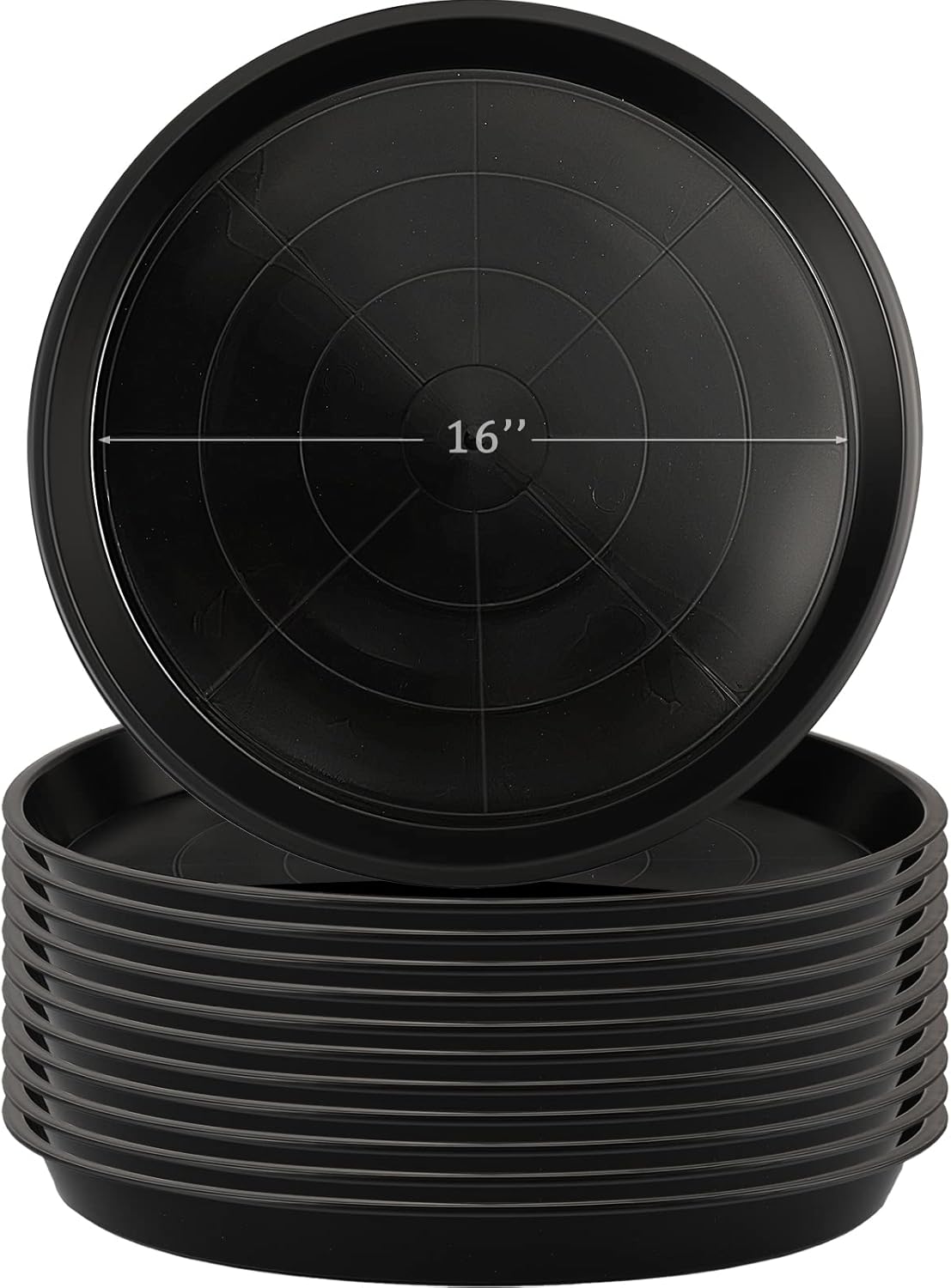 Eccliy 12 Pcs Plastic Plant Saucers Round Plant Tray Large Flower Pot Heavy Duty Planter Water Trays Thick Planter Drip Saucers for Indoors and Outdoors(16 Inch,Black) 16 Inch Black