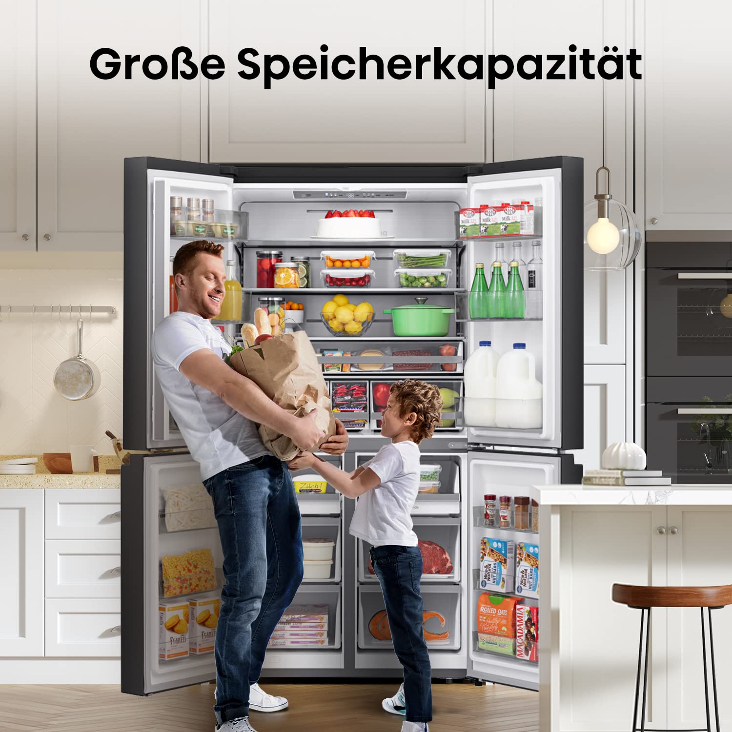 Hisense RQ758N4SAFE Cross Door Kühl-Gefrierkombination NoFrostPlus Inverter-Kompressor Multiflow 360° SuperCool 178,5 cm 393 l 216 l 40 dB 320 kWh/Jahr schwarz