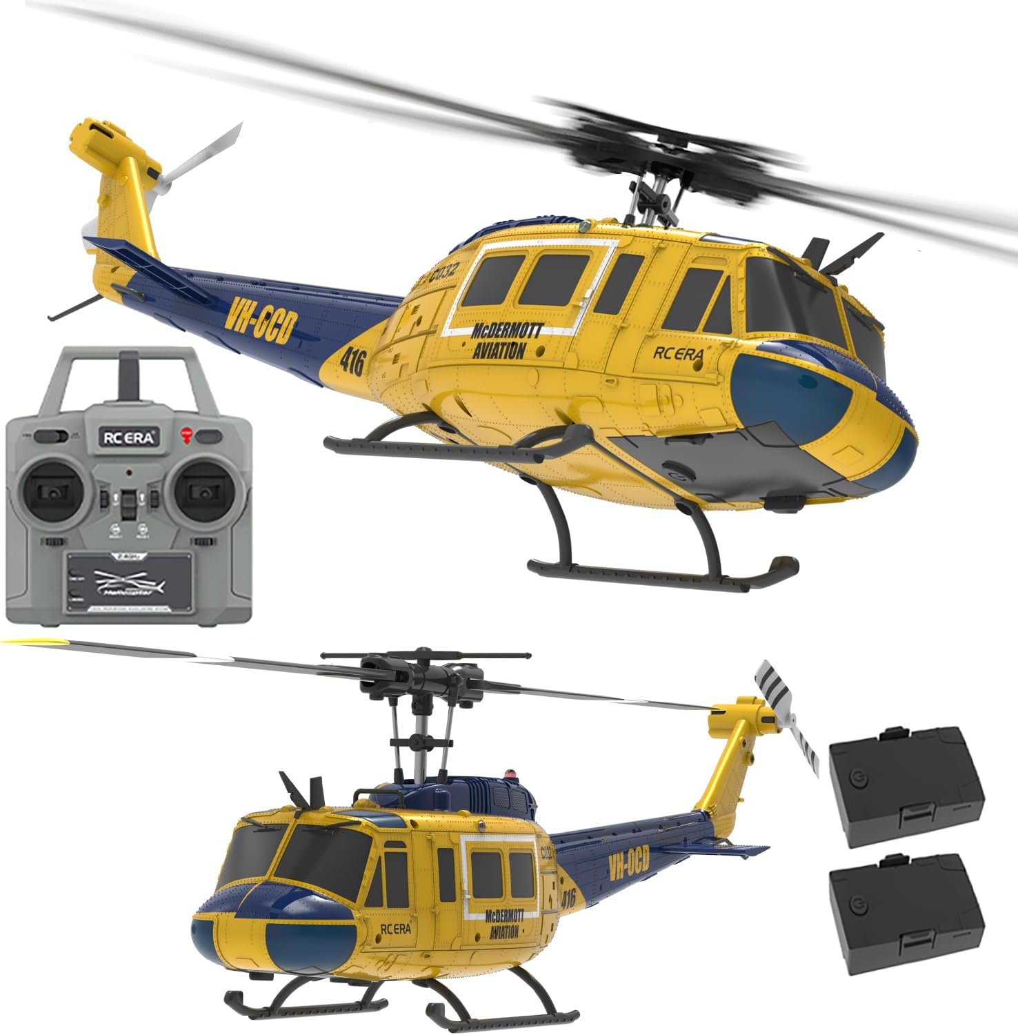 315MM UH-1 Remote Control Helicopter Aircraft for Adults Expert 6CH C032 RC Heli Maintain Altitude Brushless Motor/Optical Flow Positioning/Fly Upside Down 3D Rolling (RTF Yellow 2Battery)