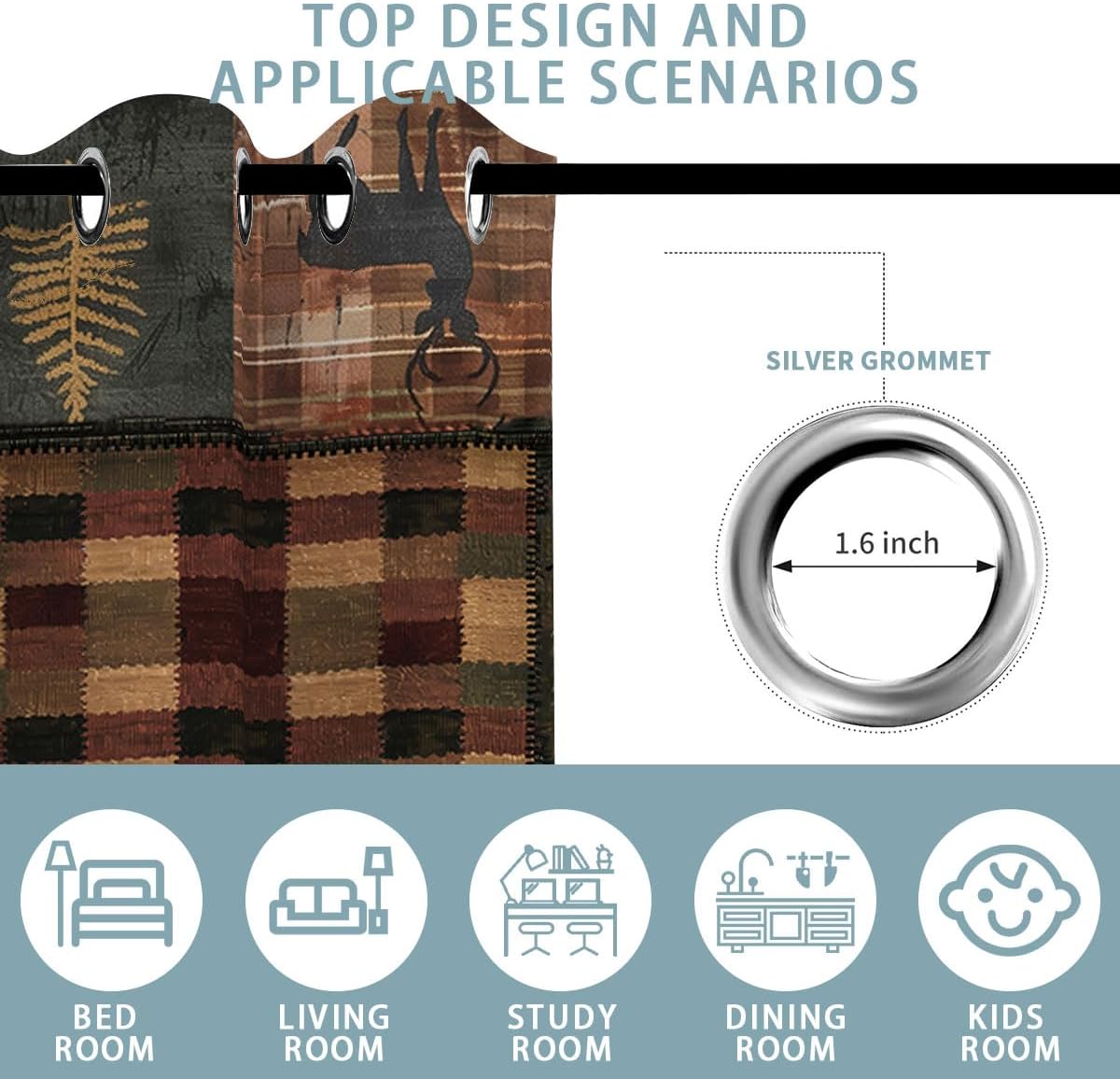 Retro Rusticd Blackout Curtains for Girls Boy Home Decor, Lodge Bear Moose Deer Country Farmhouse Grommet Thermal Insulated Drapes Darkening Window Curtain for Bedroom Living Room, 63 x 63 Inch