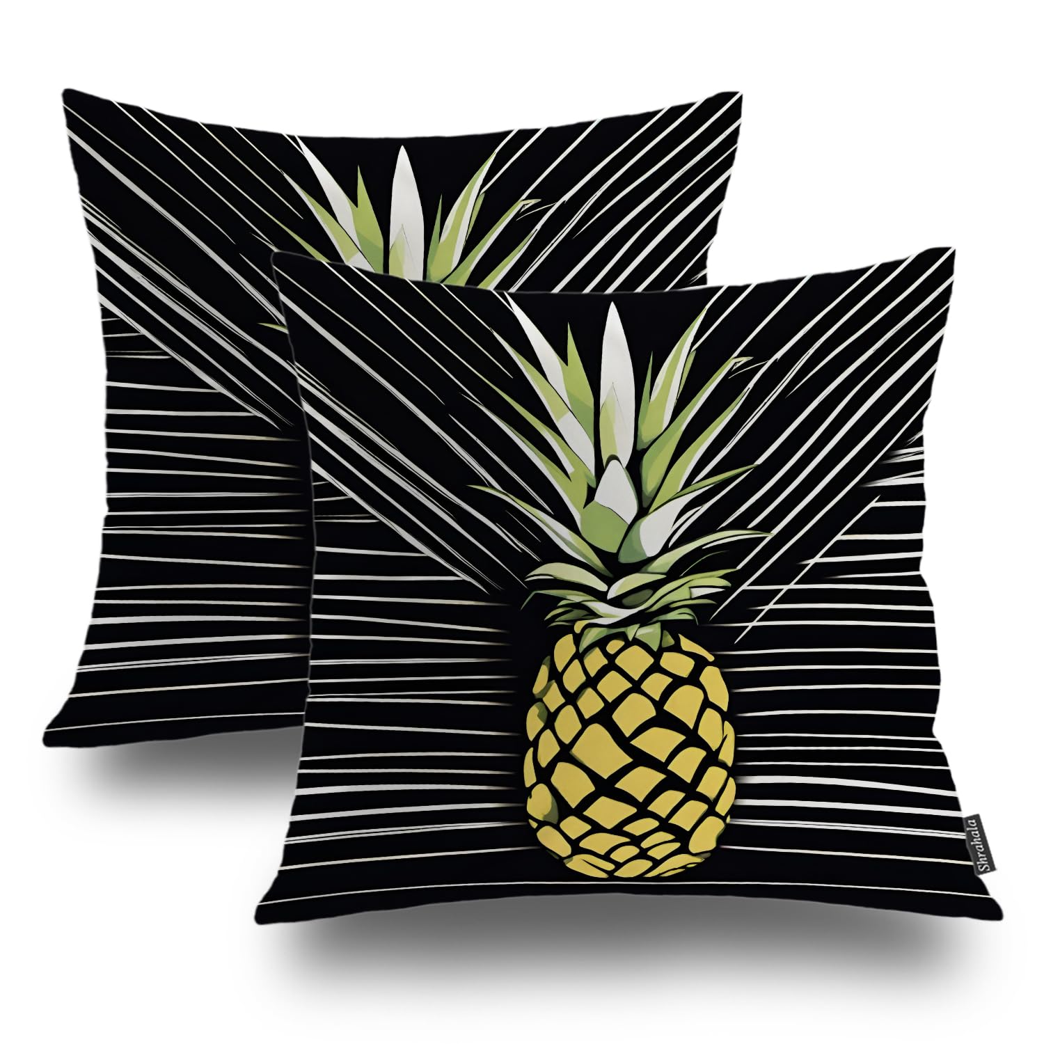 Housse de coussin double face motif ananas aquarelle et fermeture éclair invisible Shrahala