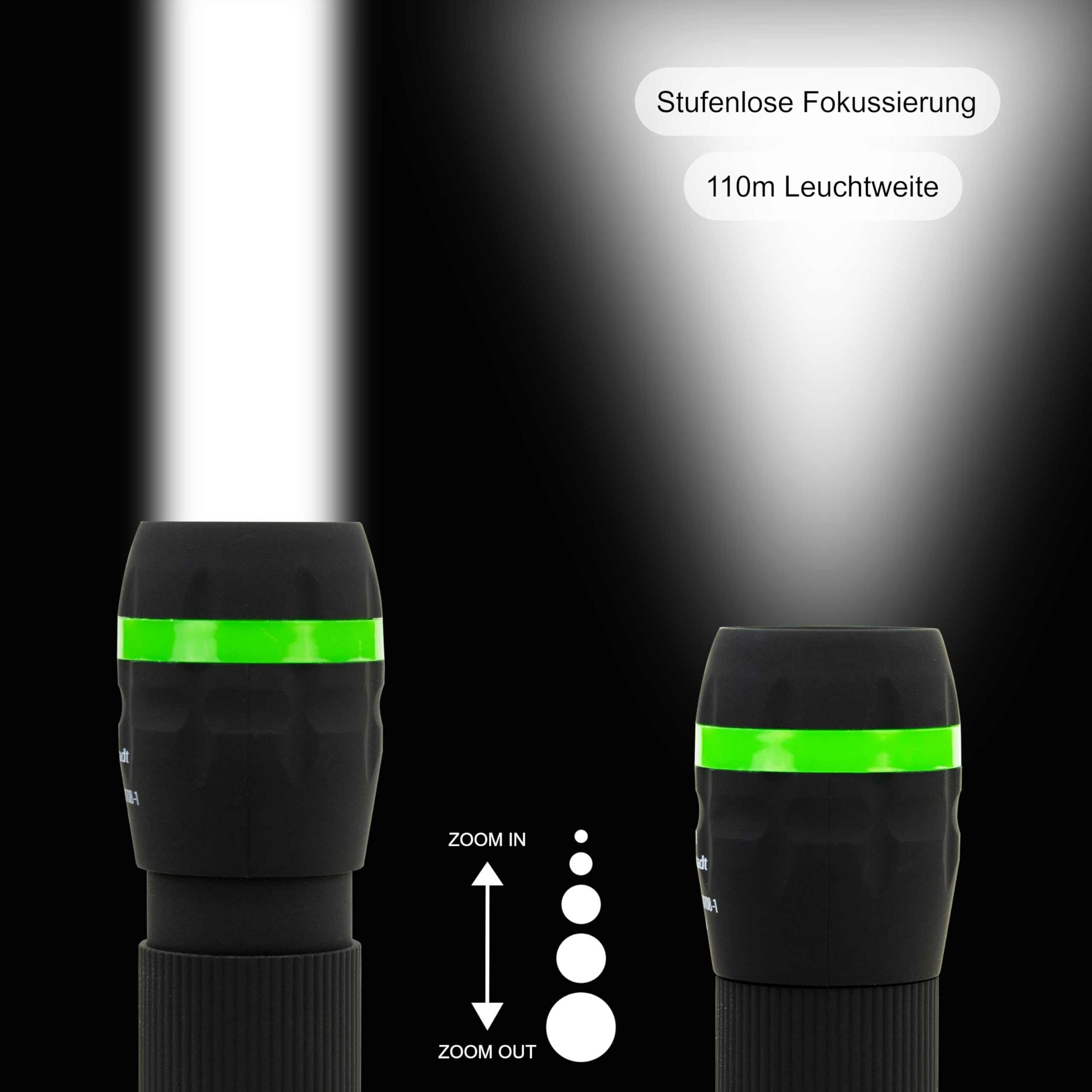 HyCell 10 x mini latarka LED z zoomem, możliwość ustawienia ostrości, w zestawie baterie AAA + 40 baterii AAA, poręczna lampa LED z bezstopniową regulacją ostrości, na kemping, do warsztatu, czarna,