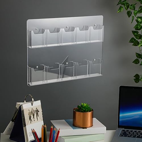 Miniatura 7 de Eersida Soporte de acrílico para folletos de 10 bolsillos, soporte de exhibición para folletos, soporte de ranura múltiple para negocios, soporte de