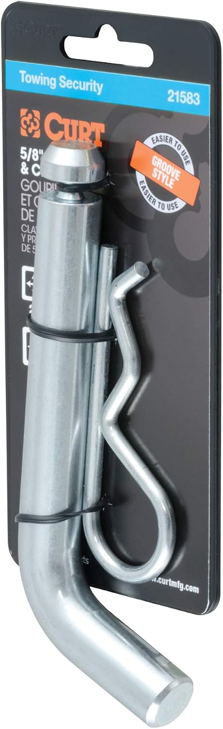 CURT 21583 Trailer Hitch Pin & Clip with Grooved Head, 5/8-Inch Diameter, Fits 2 or 2-1/2-Inch Receiver