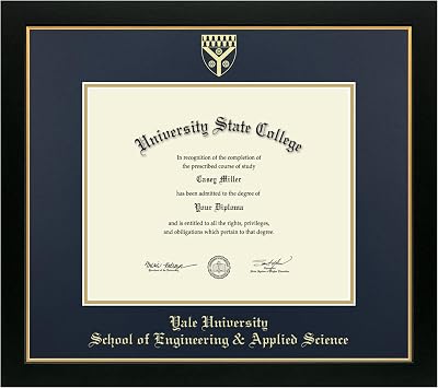 Yale University 12.625" w x 10.313" h Diploma Frame - Fits a phd - Gold Embossed Diploma Frame - Black Moulding with Navy and Gold Matting - Officially Licensed
