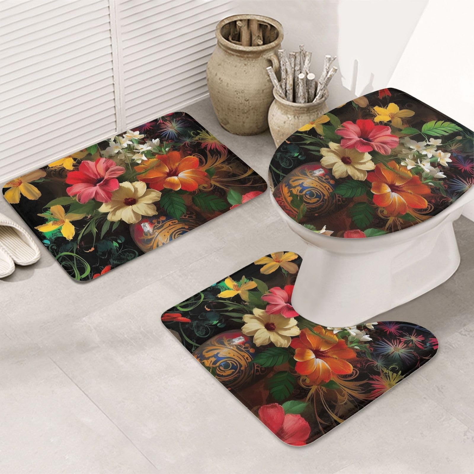 Tapis de salle de bain super doux haut de gamme floral avec tapis de toilette lavable