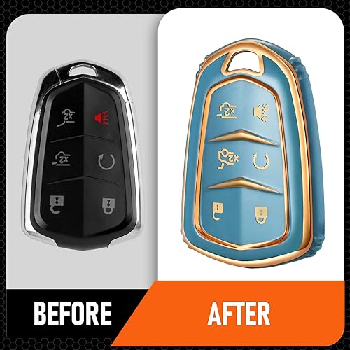 Miniatura 6 de Toykee Funda de llavero para Cadillac para Cadi Escalade ESV 6 botones funda de TPU azul
