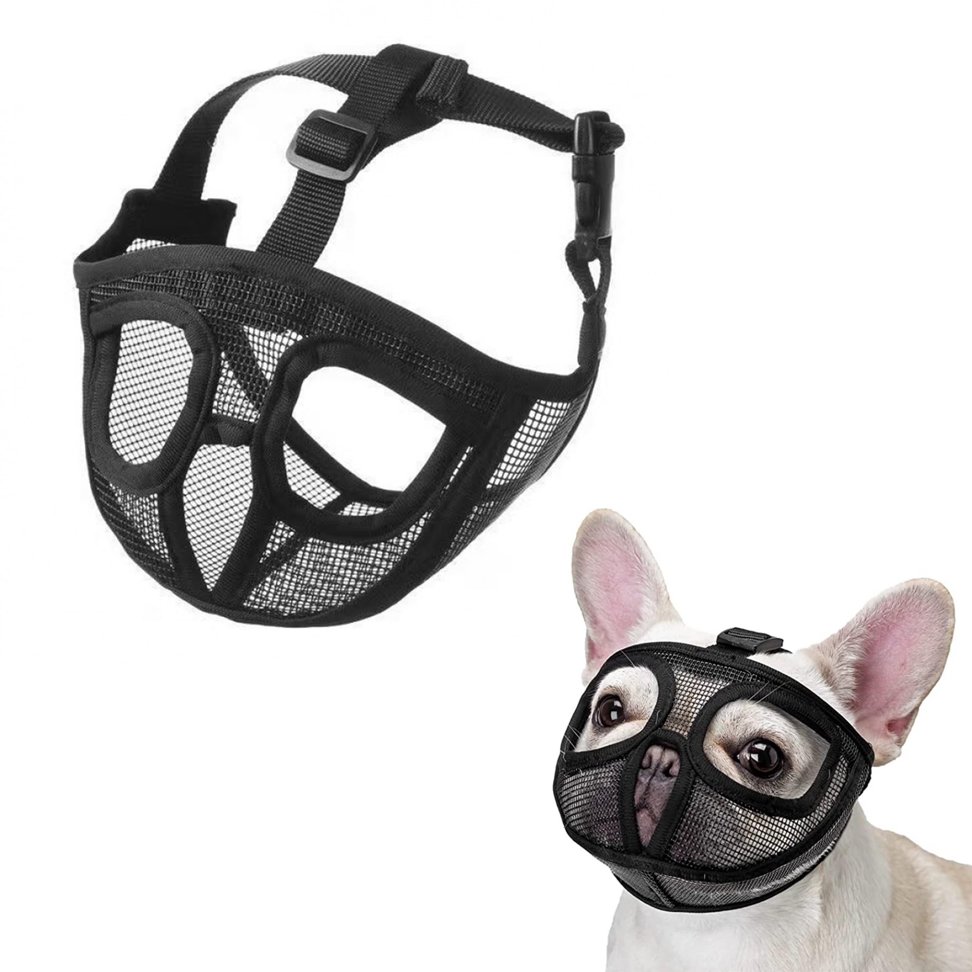 JOYPAWS Short Snout Dog Muzzle, French Bulldog Muzzle with Soft Mesh Adjustable Anti Bitting Chewing Barking for Small Medium Large Breeds Pug/Shih