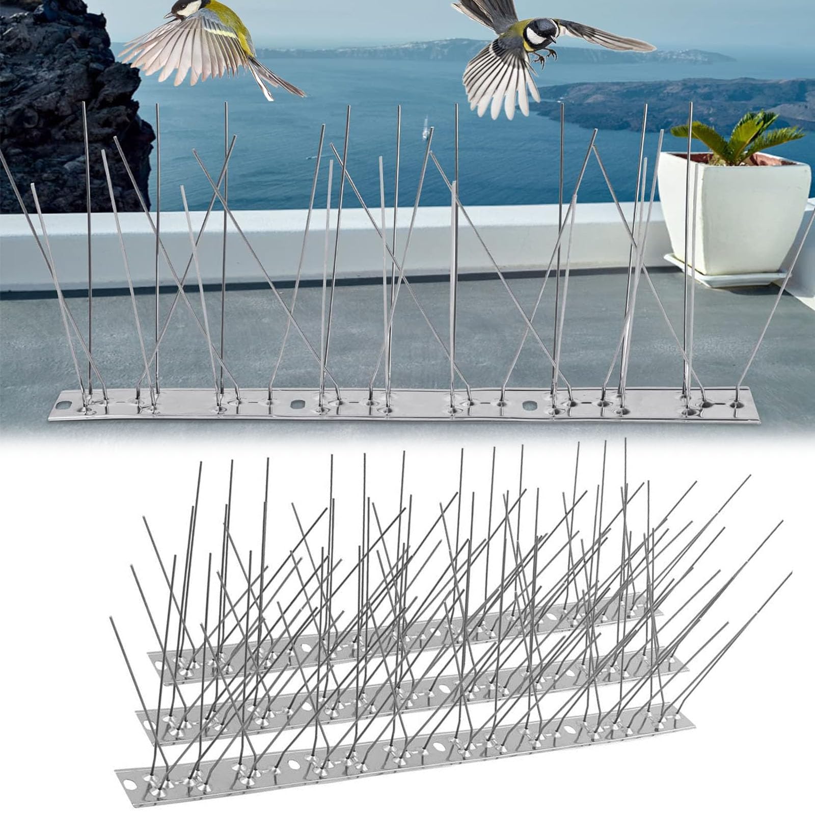 Dissuasori Per Piccioni In Acciaio Inox 25cm (10 Pezzi) | Spuntoni Anti Uccelli Per Balcone E Tetto - 2