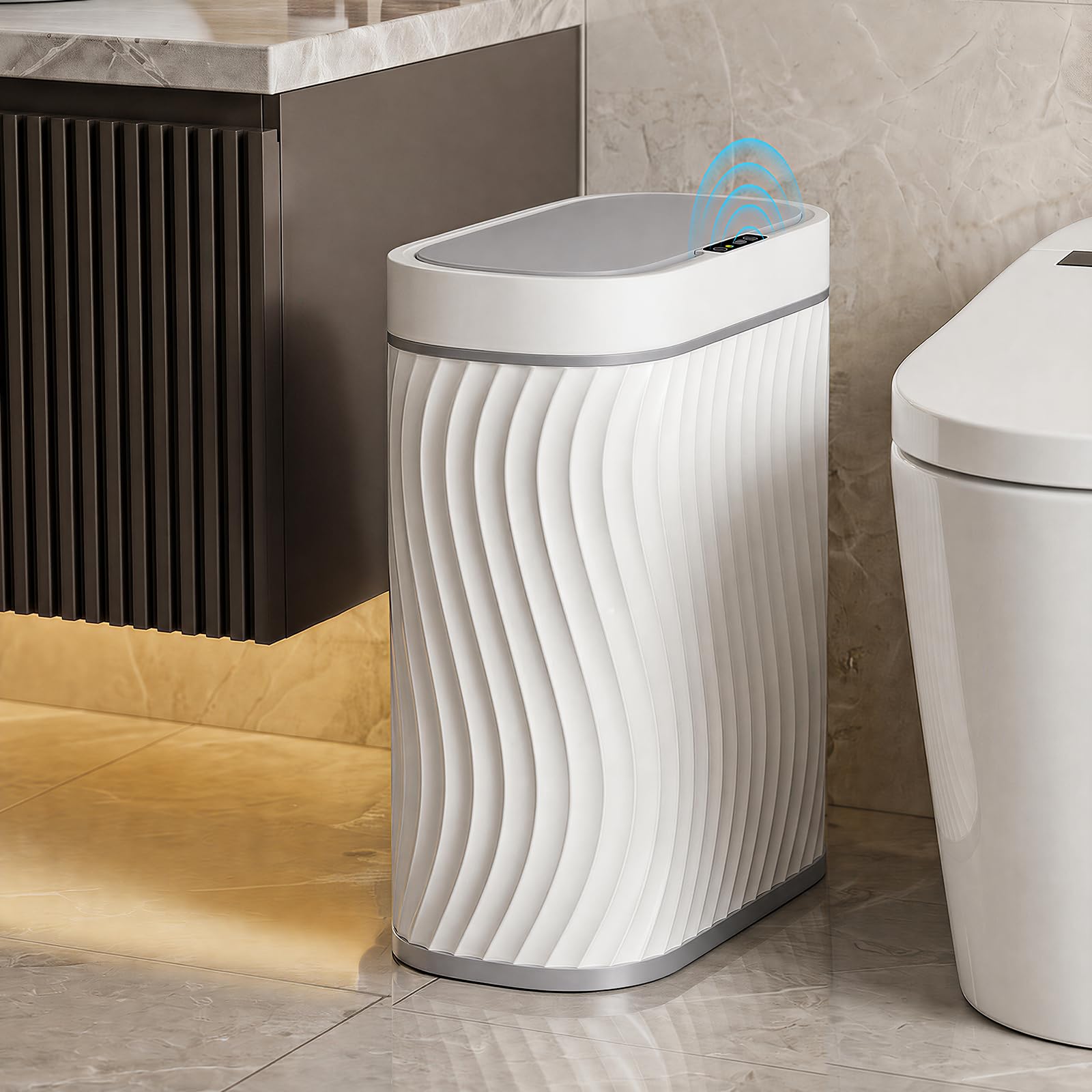 Photo 1 of 2.6 Gallon Automatic Bathroom Trash Can with Touchless Lid, White Grey