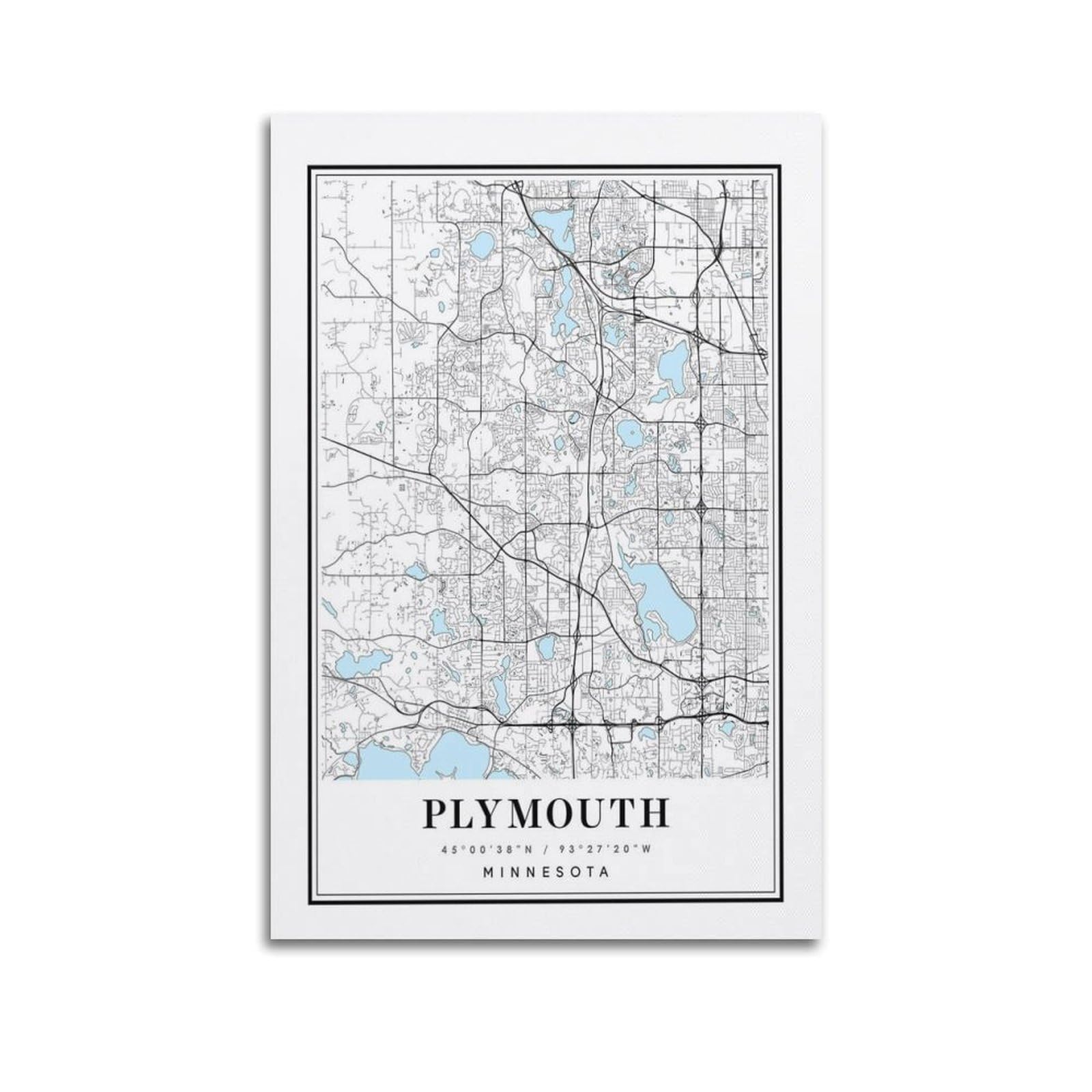 xiaoxiaoshen Plymouth Minnesota Map Canvas Poster Wall Art Prints Room Aesthetic Murals Bedroom And Living Decorations 24x36inch(60x90cm)