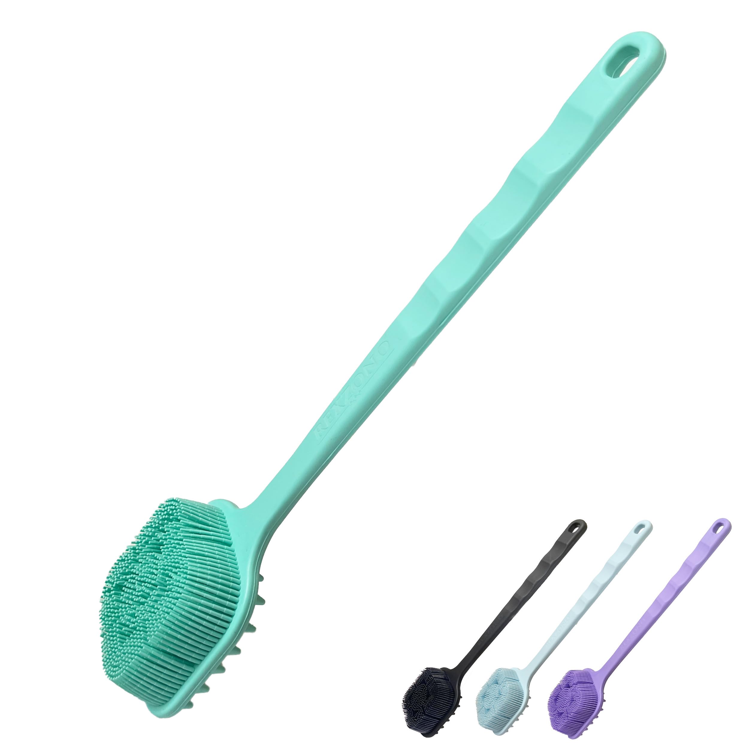 Rexzono® Double Sided Silicone Back Scrubber, Long Handle Exfoliating Body Bath Brush