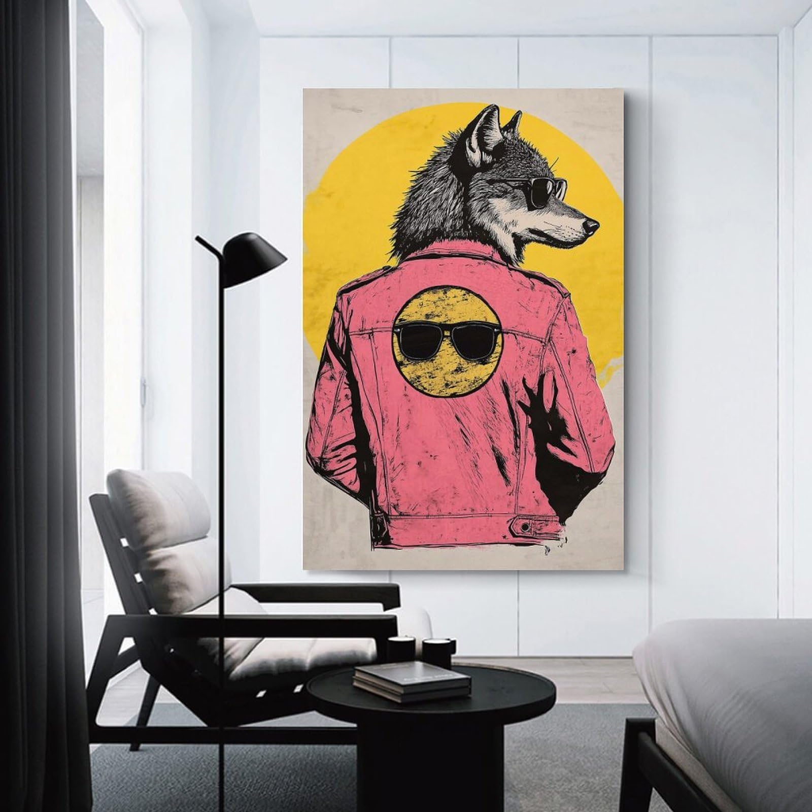 Junmoney Wolf in Sunglasses Home Decor Wall Art, 20x30inch(50x75cm), for Wall Displays, Bedrooms Or Room Updates, Ideal for Building A Coordinated Art Wall