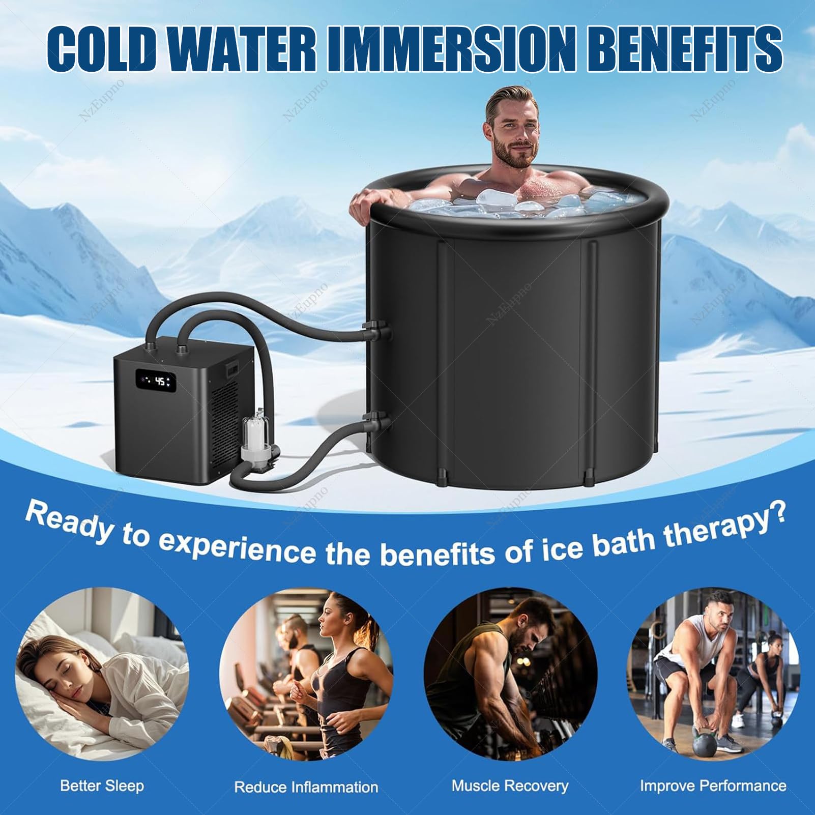 Enfriador De Agua FríA De 1/2 HP para BañEras De Hielo con 2 Bombas, Filtro, Control Remoto Y Sistemas De Enfriamiento para RecuperacióN Y Terapia Muscular En Casa