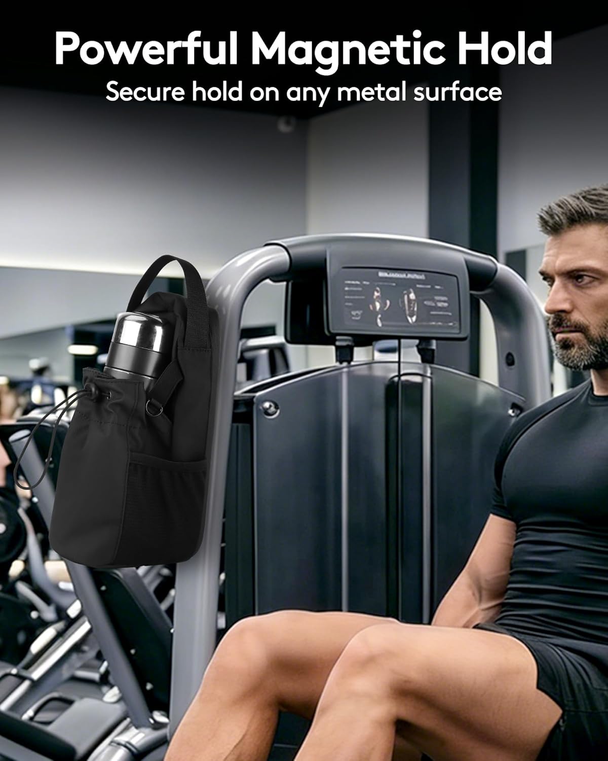 Magnetic Gym Bag & Water Bottle Holder, Strong Magnet Storage Bag for Squat Rack & Power Rack, Hands-Free Gym Organizer for Phone, Keys, Wallet & Workout Accessories