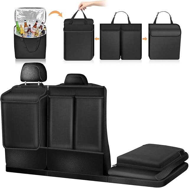 FINPAC Car Boot Organiser, Car Trunk Tidy Organiser Bag with Built-in Cooler, Unzip Hanging Back Seat Storage, Large Capacity Car Accessories Interior for Jeeps, SUVs, Vans, Black