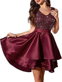 Meetjen Womens Sparkly Homecoming Dresses for Teens Short Sequin High Low Formal Prom Dress Cocktail Party Wedding Guest