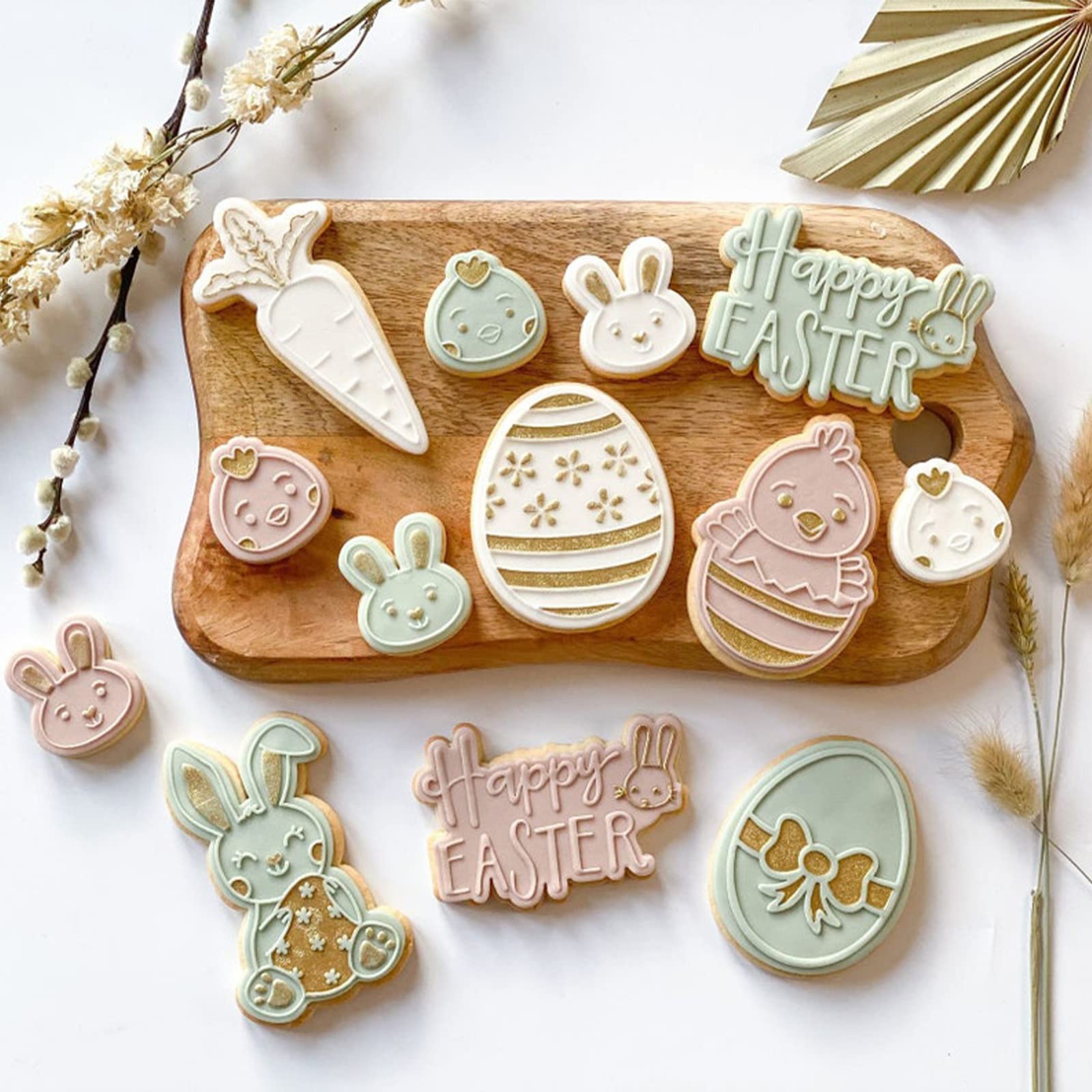 Formine per biscotti pasquali Simpatico yoga Uovo di coniglio Biscotto in plastica Stampi in rilievo Torte da forno fai da te Decorazioni Strumenti Accessori da cucina  15