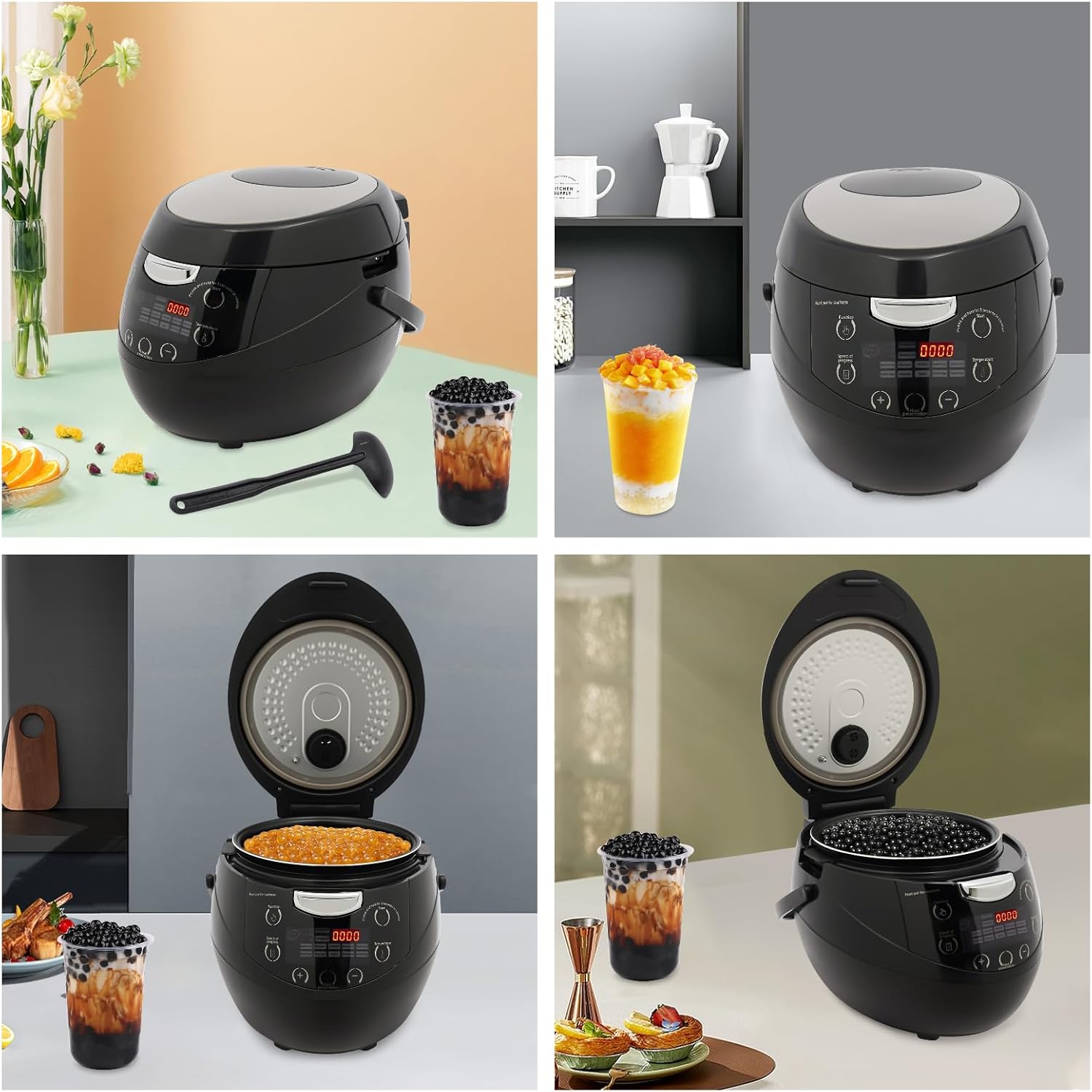 Automatic Pearl Cooker, 900W 6L/1.59Gal Tapioca Boba Maker, Tabletop Non-stick Sago Cooker Built-in Temperature Probe, Home/Commercial Multi-functional One-piece Lid Pudding Pot, 11.81*15.75*10.63in