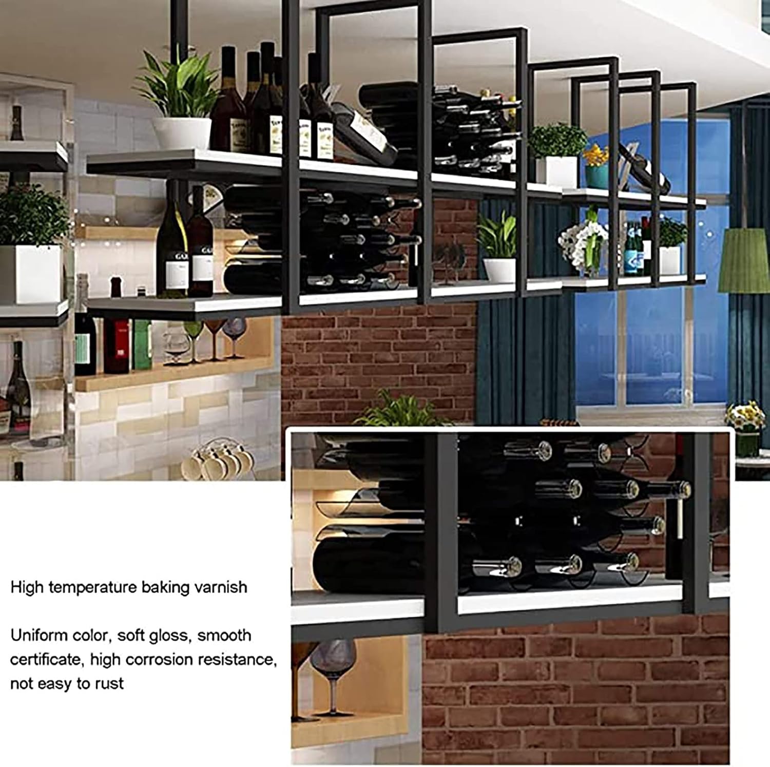 Ceiling Wine Glass Rack Industrial Ceiling Shelf,Big Capacity Storage Shelf Organization,Iron Pine Wood Mounted Storage Shelves,Suitable For Restaurants/Bars/Home Ceiling Decorative Flower Stand(B,100