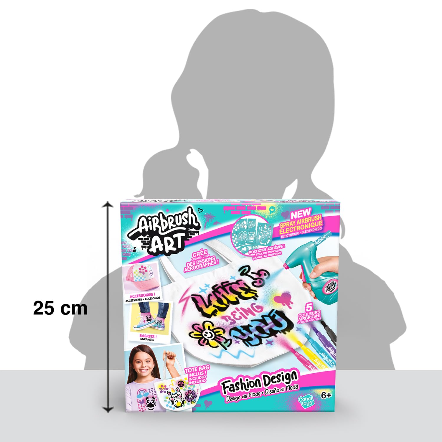 Canal Toys - Airbrush Art - Zestaw Fashion Design Kit z elektronicznym sprayem, szablonami i markerami - AIR 016, Biały