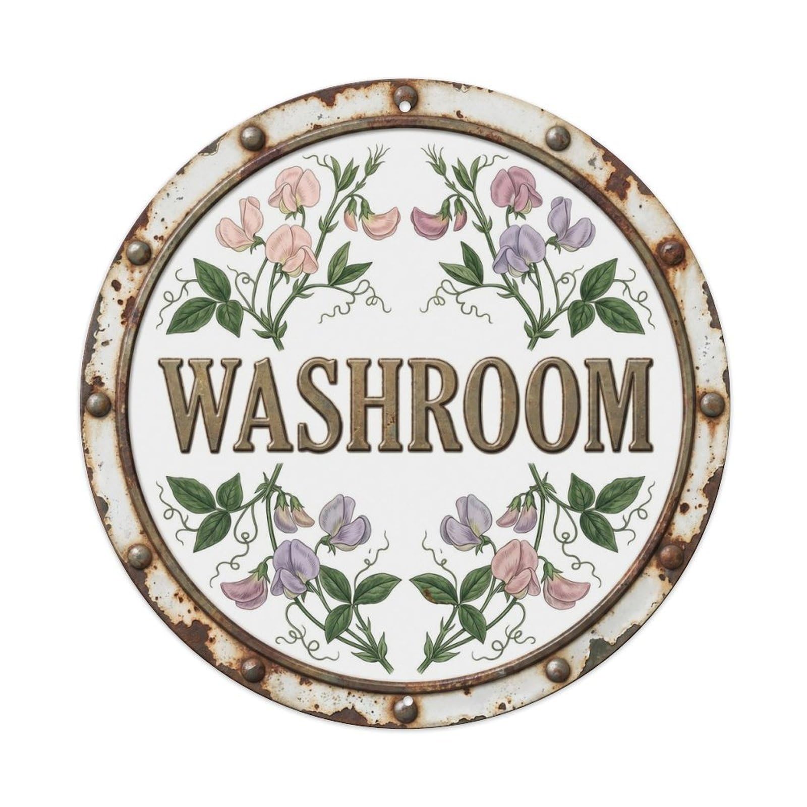 Botanical Floral Room Label Washroom Sweet Pea Metal Tin Sign