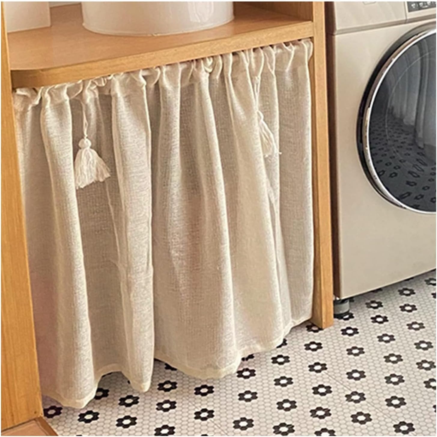 Krótkie zasłony z bawełny i lnu w stylu retro, zasłony pod zlewem, rustykalna falbana kuchenna, przezroczysta zasłona kawiarnia, bistro do okna łazienki (szer. 150 x wys. 52 cm)