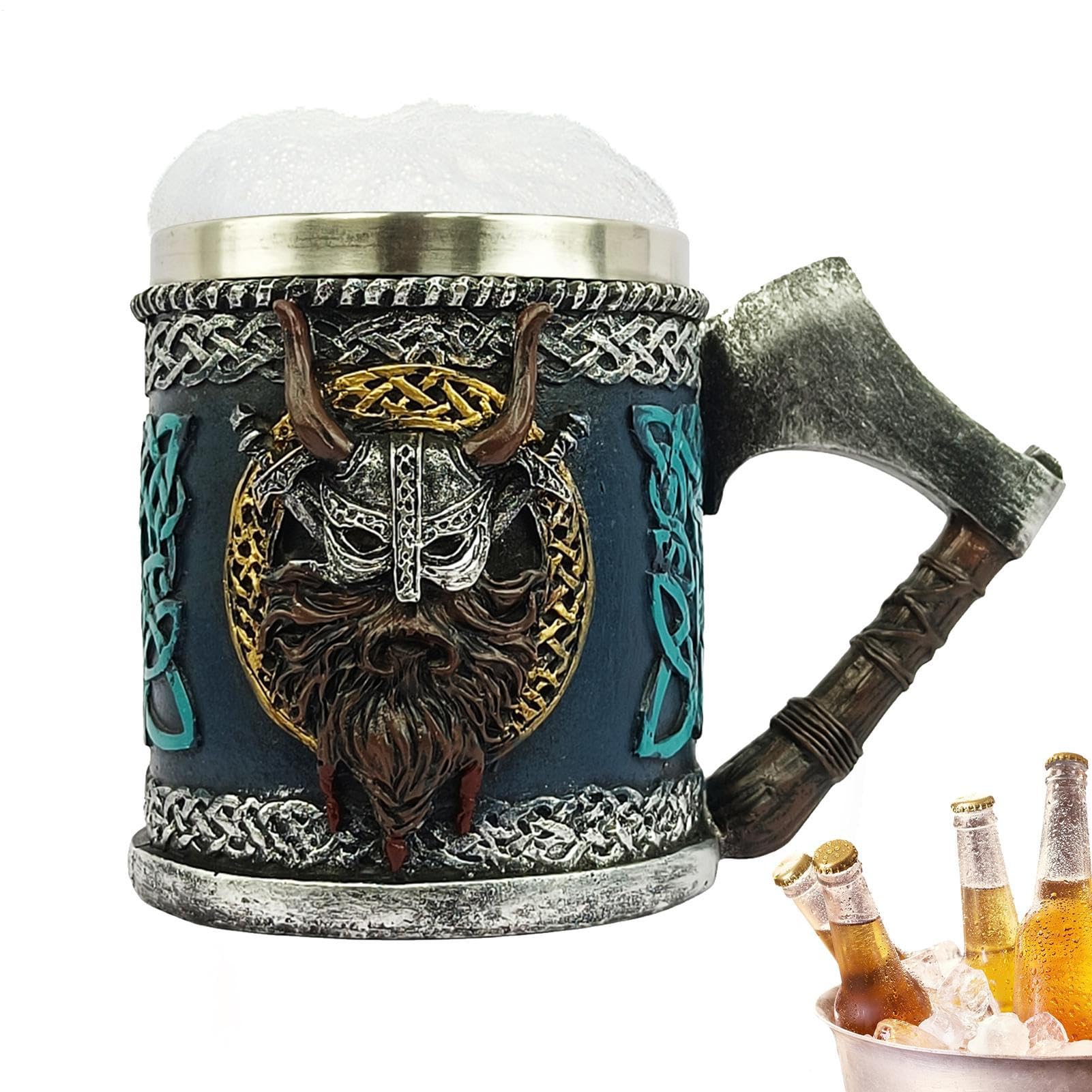 Taza de acero inoxidable gótica para cerveza, café y cócteles en fiestas