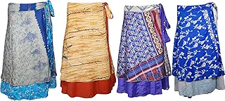 Mogul Interior Womens Lot of 4 Magic Wrap Skirt Multi Color Wrap Around Skirts Boho Dresses OneSize