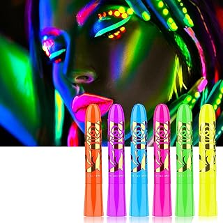 Neon Face Paint and Body Paint Stick - 6 Colors UV Blacklight Neon Fluorescent Face Paint, Non Toxic Face Painting - Club Makeup Art Paint Kit for Adults Kids Party Carnival (6PCS)