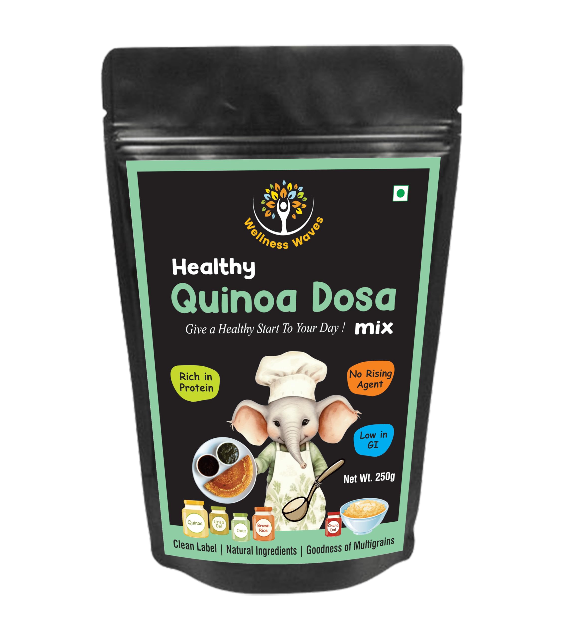 Wellness Waves Healthy Quinoa Dosa Mix, High Protein, Natural Ingredients, 250g-image-37