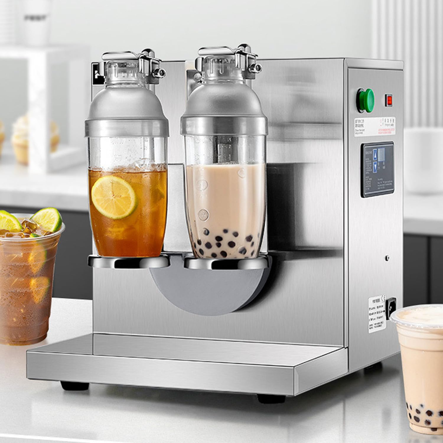 RETRIN 120W Electric Milk Tea Shaking Machine,Automatic Dual-Head Boba Shaker with 2x1000ml PC Cups and Smart Timer,for Coffee, Juice, and Wine Mixing