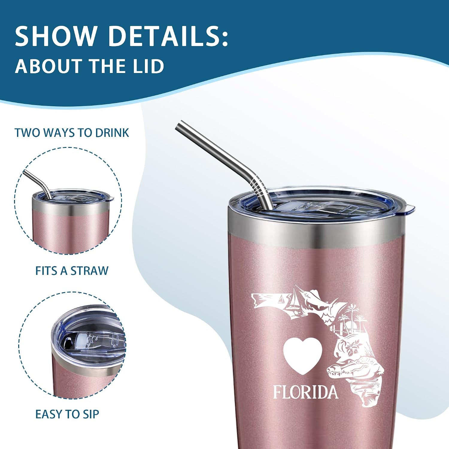 ATHAND Love Florida Map,20 Oz Stainless Steel Insulated Iced Coffee Tumbles, Funny Travel Coffee Mugs Cup Water Bottle,Birthday Gifts for Women Men Friend