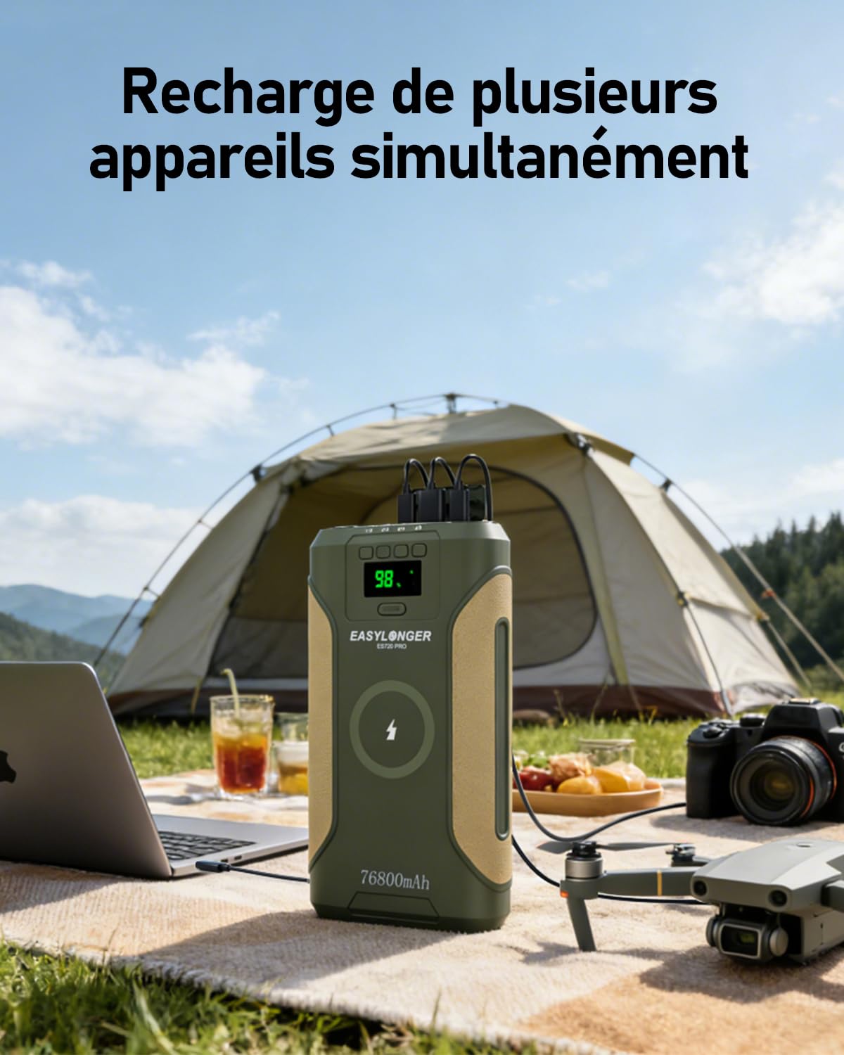 EASYLONGER ES720 Pro CPAP Batterie, 276,48 Wh pour ResMed AirSense 10/11, AirMini, Aircurve 10/11, BMC M1 Mini, Philips Dreamstation, Portable CPAP Batterie d'alimentation pour Extérieur Camping